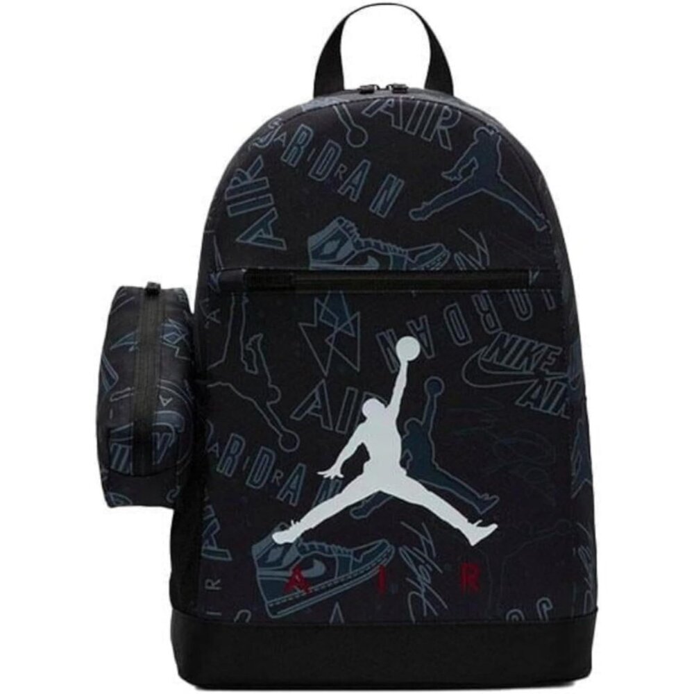 Jordan Black Backpack with Logo Print Pattern matching Pencil Case Included - Picture 7 of 8